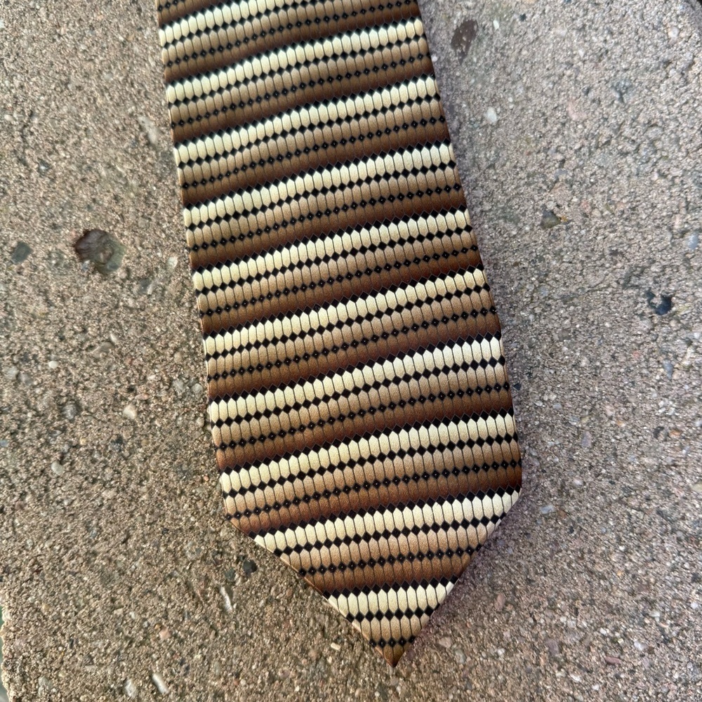 DI MOGGIO Silk Brown Cream Striped Tie Hand Made